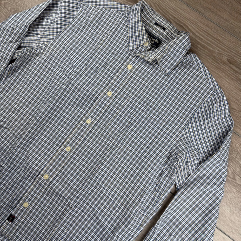 Abercrombie & Fitch Mens Button Up Muscle Fit Plaid Shirt Blue Yellow M